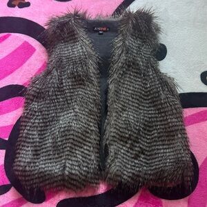 JustFab Brown Faux Fur Striped Vest